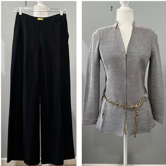 NEW St. John Wool Knit Tailored Classic Longline Suit Jacket Wide Leg Trousers 2 - Picture 5 of 16